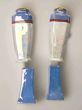 2 Sets VTG Iridescent Blue and White Porcelain Salt/Pepper Shakers Japan Sku772